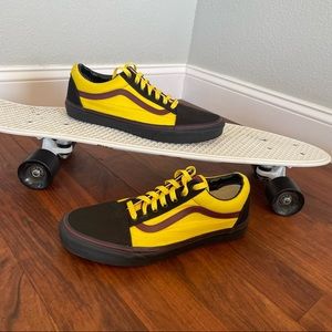 maroon and yellow vans